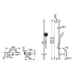 Hansa Prisma Bade und Brause mit Wandstangengarnitur 4810 3-strahlig DN15 Chrom... HANSA-48102131 4015474259355 (Abb. 1)