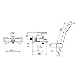 Hansa Primo Einhebel-Wannenfüllbatterie Aufputz mit Wandstangengarnitur, 1-strahli... HANSA-4944210300003 4015474254718 (Abb. 1)