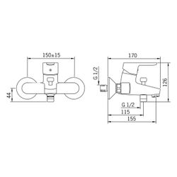 Hansa Primo Einhebel-Wannenfüll- und Brausebatterie, Ausladung 155mm, DN 15, Chrom, 494... HANSA-49442103 4015474254039 (Abb. 1)