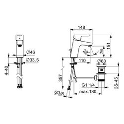 Hansa Primo XL Einhebel-Waschtischbatterie, Zugstangen-Ablaufgarnitur, Ausladung 110mm,... HANSA-49562203 4015474262072 (Abb. 1)
