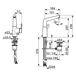 Hansa Designo Style Einhebel-Waschtischbatterie, Ausladung 151mm, DN 15, Zugstangen-Abl... HANSA-51032283 4057304006388 (Abb. 1)