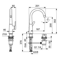 Hansa Designo Style Einhebel-Waschtischbatterie, Ausladung 167mm, DN 15, Zugstangen-Abl... HANSA-51032293 4057304015083 (Abb. 1)