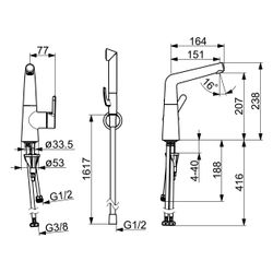 Hansa Designo Einhebelmischer Waschtischbatterie Style 5134 Ausladung 151mm DN15 Chrom... HANSA-51342201 4057304006425 (Abb. 1)