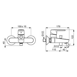 Hansa Polo Einhebel-Wannenfüll- und Brausebatterie, Ausladung 157mm, DN 15, Chrom, 5144... HANSA-51442193 4057304002939 (Abb. 1)