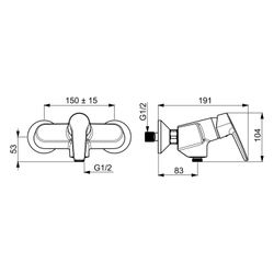 Hansa Polo Einhebel-Brausebatterie, Ausladung 83mm, DN 15, Chrom, 51450193... HANSA-51450193 4057304002915 (Abb. 1)