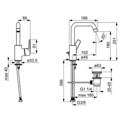 Hansa Polo Einhebel-Waschtischbatterie, Zugstangen-Ablaufgarnitur, Ausladung 152mm, DN ... HANSA-51552293 4057304002977 (Abb. 1)