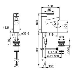Hansa Designo Style Einhebel-Waschtischbatterie, Ausladung 119mm, DN 15, Zugstangen-Abl... HANSA-51712283 4057304006319 (Abb. 1)