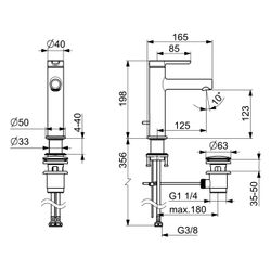Hansa Designo Style Einhebel-Waschtischbatterie, Ausladung 125mm, DN 15, Zugstangen-Abl... HANSA-51832293 4057304015106 (Abb. 1)