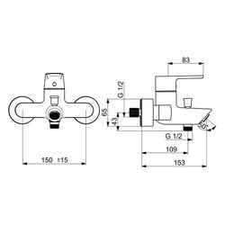 Hansa Vantis Einhebel-Wannenfüll- und Brausebatterie, Ausladung 154mm, Chrom, 52442263... HANSA-52442263 4057304017315 (Abb. 1)