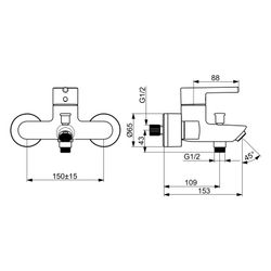 Hansa Vantis Einhebel-Wannenfüll- und Brausebatterie, Ausladung 154mm, Pinhebel, Chrom,... HANSA-52442267 4057304017322 (Abb. 1)