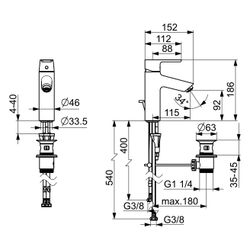 Hansa Vantis XL Einhebel-Waschtischbatterie, Niederdruck, Ausladung 114mm, Ablaufgarnit... HANSA-52461163 4057304017285 (Abb. 1)