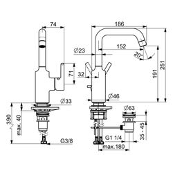 Hansa Vantis Einhebel-Waschtischbatterie, Ablaufgarnitur mit Zugstange, Ausladung 152mm... HANSA-52542267 4057304017223 (Abb. 1)