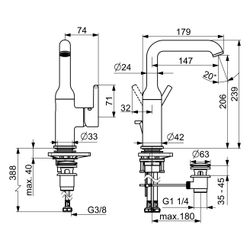 Hansa Vantis Style Einhebel-Waschtischbatterie, Ablaufgarnitur mit Zugstange, Ausladung... HANSA-54542207 4057304017469 (Abb. 1)
