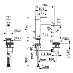 Hansa Vantis Style Einhebel-Waschtischbatterie, Ablaufgarnitur mit Zugstange, Ausladung... HANSA-54562207 4057304017421 (Abb. 1)