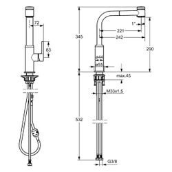Hansa Ronda Einhebel-Küchenarmatur, 2-strahlig, Ausladung 221mm, DN 15, Chrom, 54912283... HANSA-54912283 4015474263093 (Abb. 1)