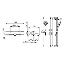 Hansa Basic Wanne und Brause-Armatur mit Brausestangengarnitur, 3-strahlig, Ausladung 1... HANSA-55162131 4057304019180 (Abb. 1)