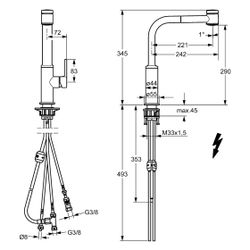 Hansa Ronda Einhebel-Küchenarmatur, Niederdruck, Kupferrohr 2-strahlig, Ausladung 221mm... HANSA-55231103 4015474261662 (Abb. 1)