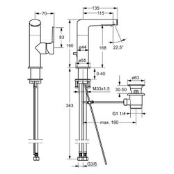 Hansa Ronda Einhebel-Waschtischbatterie, Zugstangen-Ablaufgarnitur, Ausladung 115mm, DN... HANSA-55262203 4015474261693 (Abb. 1)