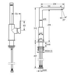 Hansa Ligna Einhebelmischer Küchenarmatur 5528 Ausladung 189mm DN15 Chrom... HANSA-55282203 4015474261716 (Abb. 1)