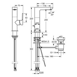 Hansa Ligna Einhebelmischer Waschtischbatterie, Zugstangen-Ablaufgarnitur, Ausladung 11... HANSA-55302203 4015474261730 (Abb. 1)