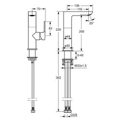 Hansa Ligna Einhebelmischer Waschtischbatterie, Ausladung 116mm, DN 15, Chrom, 55352203... HANSA-55352203 4015474264021 (Abb. 1)