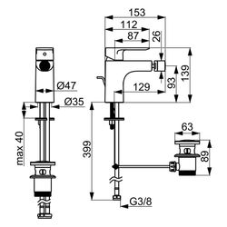 Hansa Basic Einhebel-Bidetarmatur, Standmontage, mit Zugstangen-Ablaufgarnitur, 129mm, ... HANSA-55433243 4057304022579 (Abb. 1)