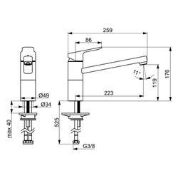 Hansa Basic Einhebelmischer Küchenarmatur, Ausladung 223mm, DN 15, Chrom, 55482203... HANSA-55482203 4057304019074 (Abb. 1)