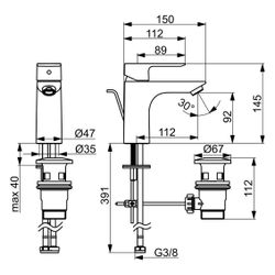 Hansa Basic XL Einhebelmischer Waschtischbatterie, Ablaufgarnitur mit Zugstange Ausladu... HANSA-55502203 4057304019005 (Abb. 1)