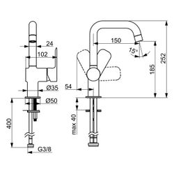 Hansa Basic Einhebelmischer Waschtischbatterie, Ausladung 150mm, DN 15, Chrom, 55542203... HANSA-55542203 4057304019012 (Abb. 1)