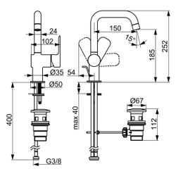 Hansa Basic Einhebelmischer Waschtischbatterie 5555 Ausladung 150mm DN15 Chrom... HANSA-55552203 4057304019029 (Abb. 1)