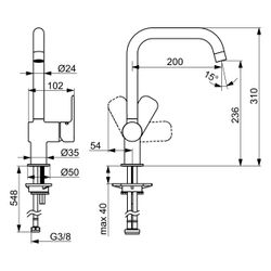 Hansa Basic Einhebelmischer Küchenarmatur, Ausladung 200mm, DN 15, Chrom, 55562203... HANSA-55562203 4057304019081 (Abb. 1)