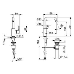 Hansa Paleno Einhebel-Waschtischarmatur, Standmontage, DN 15, Ausladung 152mm, mit Zugs... HANSA-56372203 4057304012020 (Abb. 1)