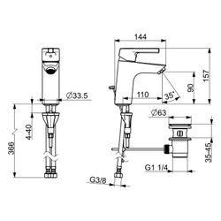 Hansa Paleno XL Einhebel-Waschtischarmatur Standmontage, mit Zugstangen-Ablaufgarnitur,... HANSA-56412203 4057304012099 (Abb. 1)