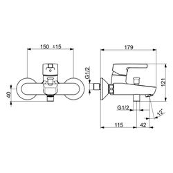 Hansa Paleno Einhebel-Wannen- und Brausearmatur, Wandmontage, DN 15, Ausladung 164mm, m... HANSA-56452103 4057304012235 (Abb. 1)