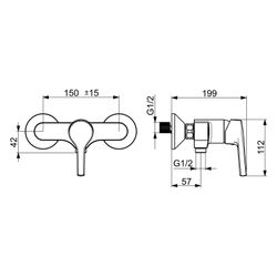 Hansa Paleno Einhebel-Brausearmatur, Wandmontage, mit Temperaturbegrenzer, Ausladung 57... HANSA-56470103 4057304012242 (Abb. 1)