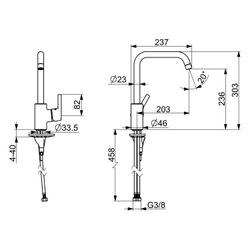 Hansa Paleno Einhebel-Küchenarmatur, Standmontage, Ausladung 203mm, DN 15, Chrom, 56522... HANSA-56522203 4057304012327 (Abb. 1)