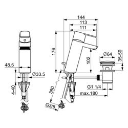 Hansa Stela Einhebel-Waschtischbatterie, Ablaufgarnitur mit Zugstange, Ausladung 144mm,... HANSA-57092273 4057304015175 (Abb. 1)