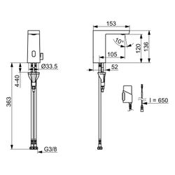 Hansa Stela Waschtischbatterie Eco plus, 6V, Bluetooth, Ausladung 105mm, DN 15, Chr... HANSA-571622790005 4057304018527 (Abb. 1)