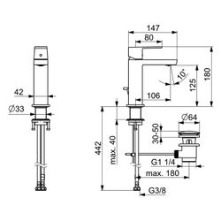 Hansa Stela Eco Einhebel-Waschtischbatterie, Ablaufgarnitur mit Zugstange Ausladung... HANSA-571822730005 4057304018251 (Abb. 1)