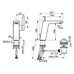 Hansa Loft Einhebelmischer Waschtischbatterie 5755 Zugstangenablaufgarnitur Ausladung 1... HANSA-57552203 4015474262058 (Abb. 1)