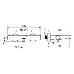 Hansa Prisma Wannenfüll- und Brausebatterie 5810 Ausladung 182mm DN15 Chrom... HANSA-58102101 4015474259294 (Abb. 1)