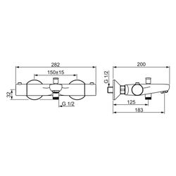 Hansa Unita Wannenfüll- und Brausebatterie 5837 Ausladung 180mm DN15 Chrom... HANSA-58372101 4015474277649 (Abb. 1)