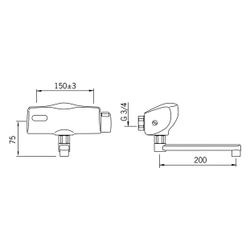 Hansa Electra Waschtischbatterie, 6V Ausladung 200mm, DN 15, Chrom, 64452201... HANSA-64452201 4015474273498 (Abb. 1)