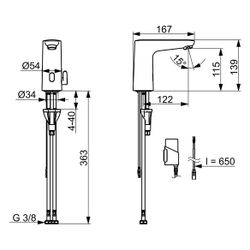 Hansa Electra Waschtischarmatur, Standmontage, Sensor, Bluetooth, 3V, Chrom, 91002219... HANSA-91002219 4057304019692 (Abb. 1)