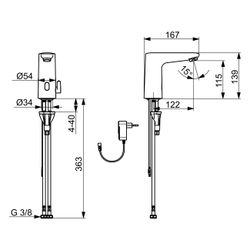 Hansa Electra Safety Waschtischarmatur, Standmontage, Sensor, berührungslos, 230/9V, ... HANSA-9110200933 4057304019746 (Abb. 1)