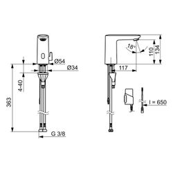 Hansa Electra Waschtischarmatur, Standmontage, Sensor, Bluetooth, 3V, Heißwasserspe... HANSA-921022190005 4057304019319 (Abb. 1)