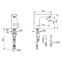 Hansa Electra Safety Waschtischarmatur, Standmontage, Sensor, Bluetooth, 3V, Chrom, 926... HANSA-92602219 4057304019333 (Abb. 1)