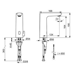 Hansa Electra Digital Waschtischarmatur, Standmontage, Sensor, berührungslos, 3V, Chrom... HANSA-93702219 4057304019579 (Abb. 1)