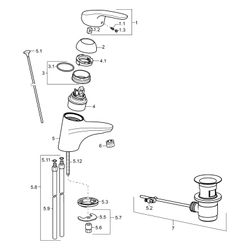 Hansa Mix Einhebel-Waschtischbatterie, Kupferrohr, Zugstangen-Ablaufgarnitur Ausladung ... HANSA-01092183 4015474271104 (Abb. 1)