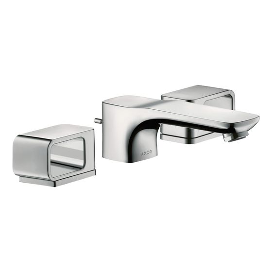 Hansgrohe AXOR Urquiola 3-Loch Waschtischarmatur 50mm, 5l/min, Rosetten, Zugstangen-Ablaufgarnitur, Brushed Nickel